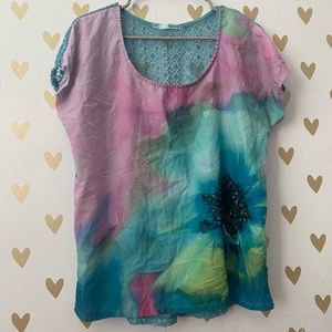 Maurice’s cool tone crochet back blouse